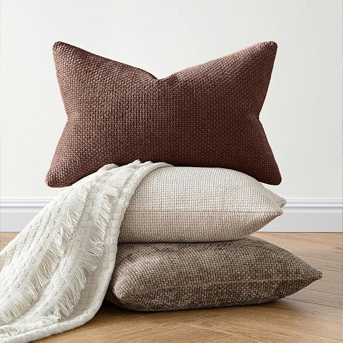 MIULEE Decorative Couch Throw Pillow Covers 18x18 in Red Brown 2 Pack | Modern Boho Accent, Soft Chenille Pillow Covers, Farmhouse Cushion Cases for Home Decor Bed Sofa Living Room