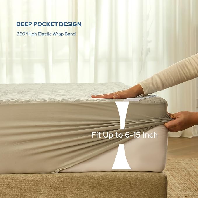 2 Pack Waterproof Mattress Protector Twin Size, Deep Pocket Fit, Washable | Bedlore Soft Breathable Bed Mattress Cover Pad, Fits 6-15 inch deep mattresses, for Bedroom, Hotel, Light Gray