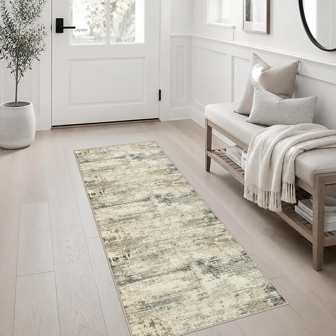 2x5 Washable Runner Rug：Modern Abstract Soft Carpet Ash Brown | For Hallway, Bedroom, Kitchen, Laundry, Bathroom,Door Mat,Modern Abstract,Machine washable,Non-Slip,Stain Resistant,Indoor