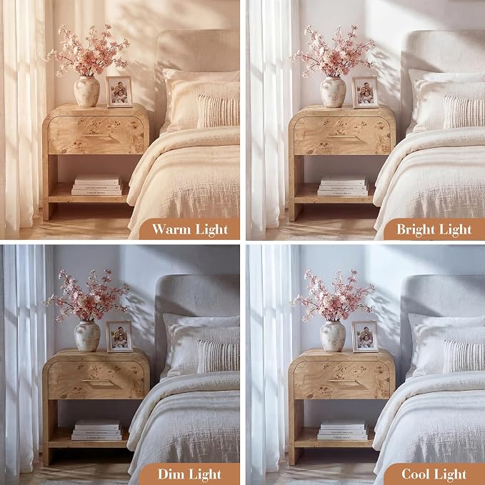 Night Stand Set of 2 [Unique Curved Profile] [FSC-Certified Wooden Board] 1-Drawer and 1 Storage Shelf Nightstand 24" H Metal Handle Modern Bedside Table Side Table End Table | [Curved Profile] [FSC-Certified Wooden Board] Nightstand 24" H Metal Handle...
