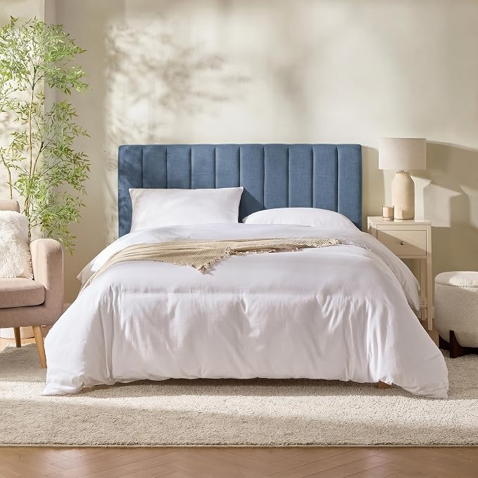 Nestl Upholstered Queen Headboard - Easy Assemble Channel Stitched Headboard Queen Size - Wall Mounted Headboards with 3D Soundproof Wall Panels Peel & Stick Floating Headboards, Slate Blue
