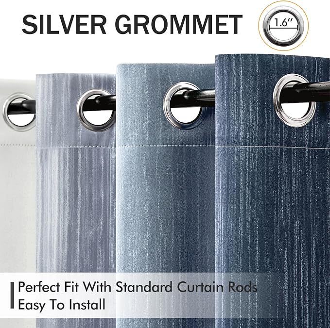 MIULEE Navy Blue and Greyish White Ombre Blackout Curtains 52Wx96L Set of 2 | Full Room Darkening,Thermal Insulated,96 Inch Long,Grommet Drapes for Bedroom/Living Room,Modern Window Treatments
