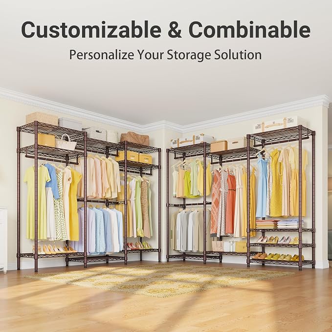 VIPEK V5 Heavy Duty Clothes Rack, Modular Closet System, Bronze | 890 lbs Load, 4 x 23.6 in hanging rods, 8 x shelves (2 adjustable), Supports expansion with accessories