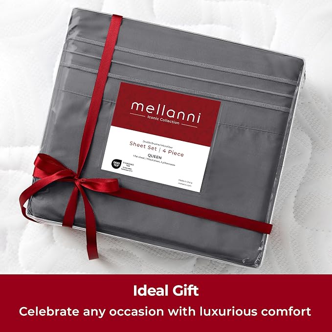 Mellanni Iconic 3-Piece, Ultra Soft Sheet Set (Twin XL, Gray) | 10M+ Sleepers. Lab-tested: Sleeps Cool, Stays Bright, Strong, Smooth. Good Housekeeping Best Bedding, 7 yrs running.