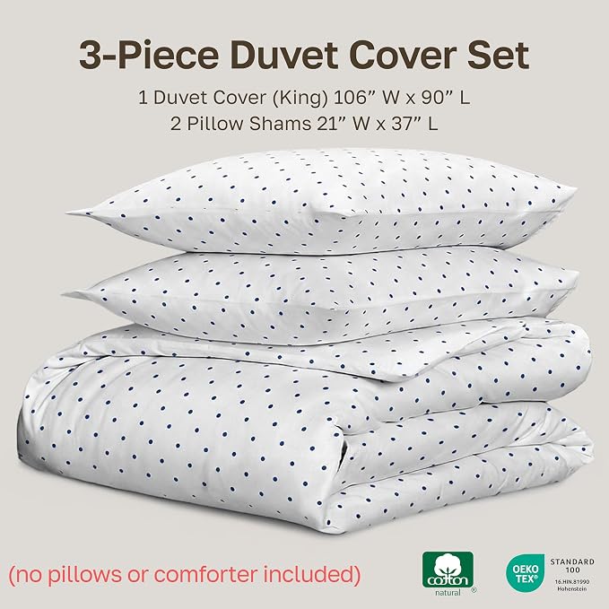 California Design Den Luxury King Duvet Cover Sets, Polka Dot Print | Soft 400 Thread Count 100% Cotton Sateen Backed by GH Seal, Duvet Cover & Pillow Sham 3 Pc Set, Button Closure & Corner Ties