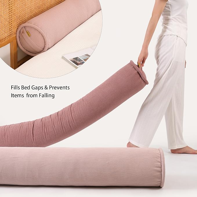 Long Round Body Pillow for Adults, Bolster Pillow for Side Sleeping, Soft Decorative Cylinder Pillow for Bed & Couch, Supportive Tube Pillow for Resting,47 x 7.87 Inches,Pink