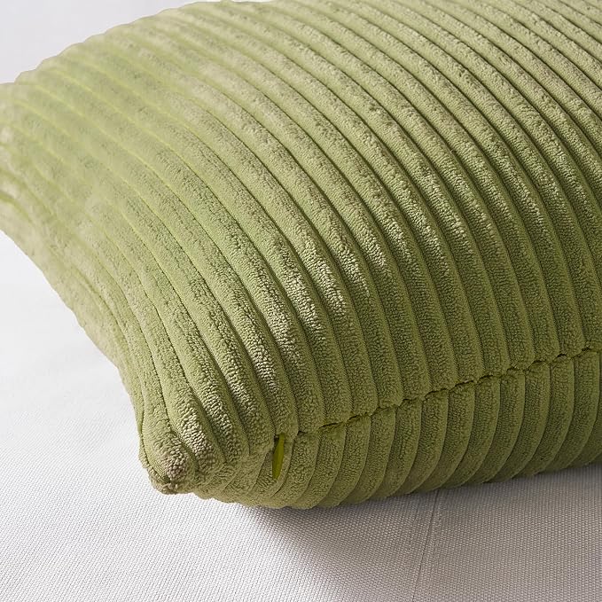 Topfinel Decorative Throw Pillow Covers 18x18 Inches Set of 4,Striped Corduroy Sage Green Yellow Color-Clash Design Cushion Cover,Pillow Case for Bedroom Couch Sofa Living Room,Summer Home Decor
