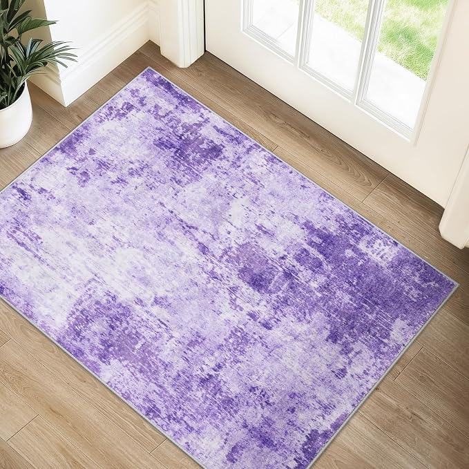 RELEANY Washable 2'x3' Abstract Area Rug for Living Room Purple | Carpet for Bedroom, Kitchen, Office, Hallway and Entryway, Printed Pattern, Non‑Slip, Soft, Stain‑Resistant, Easy to Clean