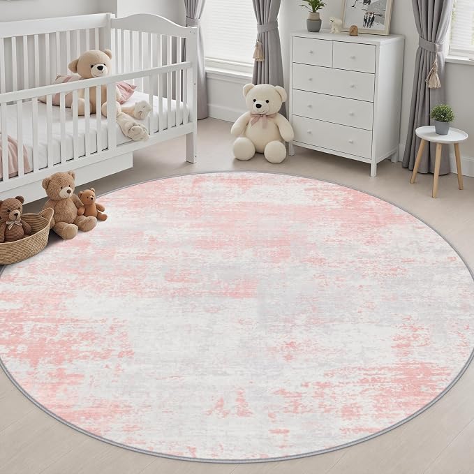 Round Area Rug Living Room: 6 ft Modern Washable Indoor Carpet | For Bedroom Dining Room Farmhouse Nursery Hallway Office,Modern Abstract,Machine washable,Non-Slip,Stain Resistant,Indoor