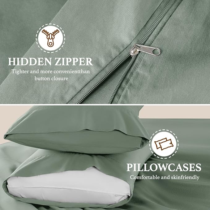 DEITAS 100% Cotton Queen Duvet Covers 3 Piece,1200 Thread Count，Sea Glass | Luxury Egyptian Cotton Comforter Cover With Zipper Closure, Ultra Cooling Breathable, Hotel Bedding Duvet Covers
