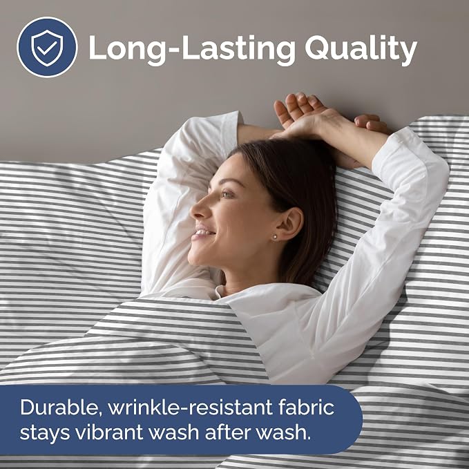 Queen Flat Sheet - Single Top Flat Sheet Only - Cooling - Grey Stripes | Hotel Luxury Top Flat Sheet Only, Ultra-Soft, Breathable & Cooling, Fade & Wrinkle Free, Easy-Care, Stain & Shrink Resistant