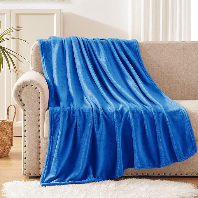 Exclusivo Mezcla Soft Large Fleece Throw Blanket for Couch, Cobalt Blue | 50x70 Inches, Double-Sided Brushed Flannel, Lightweight Plush Cozy Blanket for Home Decor, All Season, Machine Washable