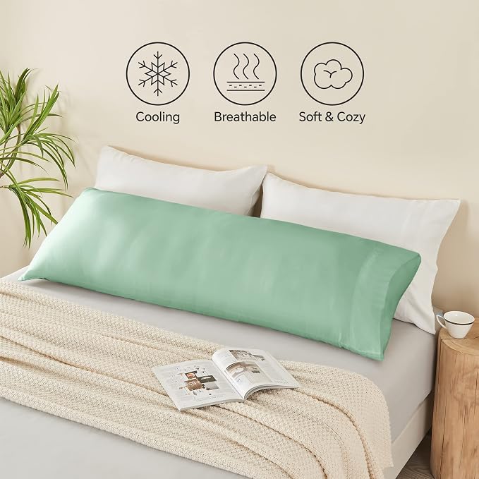 BEDELITE Body Pillow Pillowcase, Rayon from Bamboo, Mint Green, 20"x54" | Cooling and Breathable Body Pillow Cover for Hot Sleepers & Night Sweats, Silky Soft Full Long Pillow Case, Envelope Closure