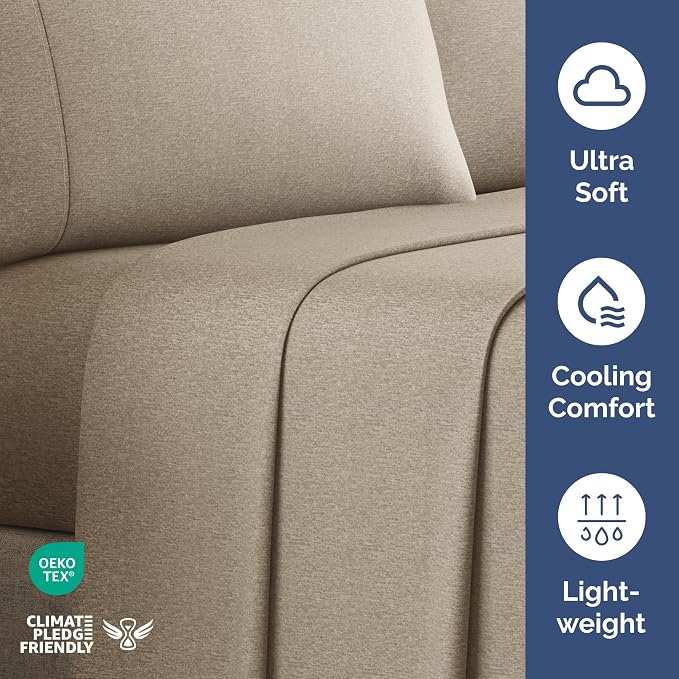 King Flat Sheet - Single Top Flat Sheet Only - Cooling - Heathered Beige | Hotel Luxury Top Flat Sheet Only, Ultra-Soft, Breathable & Cooling, Fade & Wrinkle Free, Easy-Care, Stain & Shrink Resistant