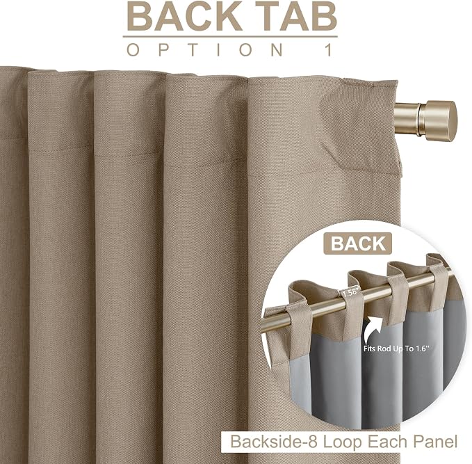 Faux Linen Total Blackout Curtains for Bedroom 108 Inch Long Copper Brown | 100% Blackout Shield, Back Tab/Rod Pocket Living Room Drapes, Thermal Insulated Blackout Curtains 2 Panels Set, 50"W x 108"L
