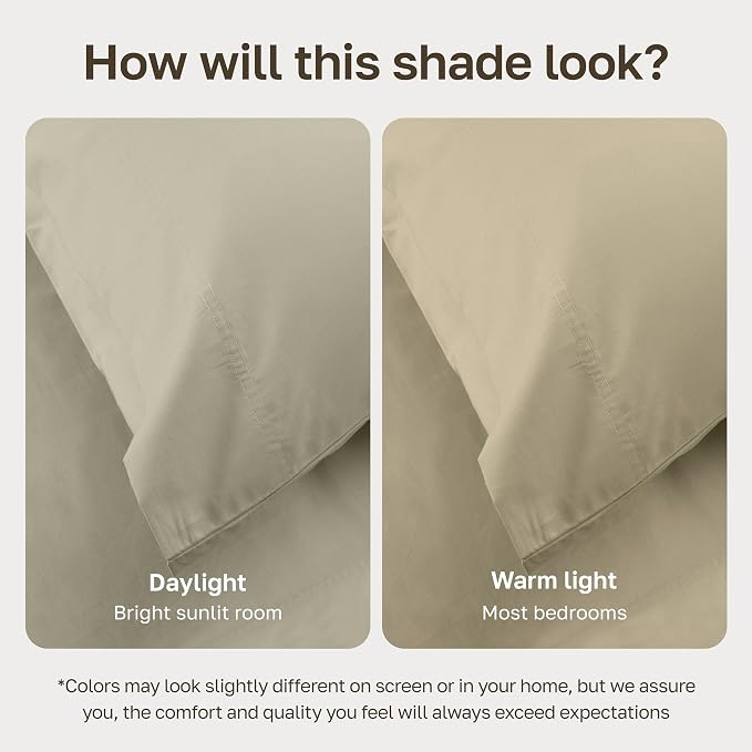 California Design Den Organic Cotton Twin Bed Sheet Set, 3 Pcs, Soft Taupe | GOTS Certified, Lightweight Crisp & Airy Percale For Hot Sleepers, All-around Elastic, Easy Care