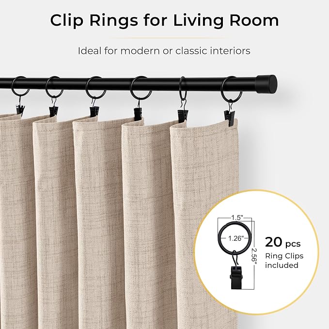 100% Blackout Curtains for Bedroom Oatmeal Linen Look Curtains 96 Inch Long | Black Out Curtains for Living Room 2 Panels, Clip Rings Blackout Drapes, Thermal Insulated Room Darkening, W50xL96