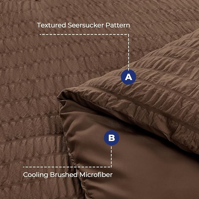 HYMOKEGE Dark Brown Twin XL Comforter Set Seersucker 5 Pieces, All Season Luxury Bed in a Bag for Bedroom, Bedding Set with Comforter, Sheets, Pillowcase & Sham