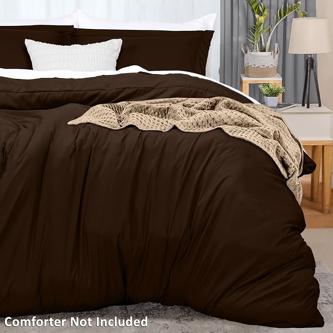 Duvet Cover Queen, 3 Piece Cotton Like Polyester With Zipper Closure, Brown | Extra Soft and Breathable, Wrinkle & Fade Resistant, Includes Duvet Cover and 2 Pillow Shams, Comforter Not Included, OekoTex
