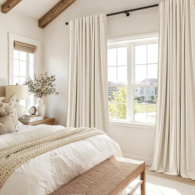 MIULEE 100% Blackout Linen Curtains for Bedroom 40W x 108L Cream Beige | 2 Panels, 108 inches Long, Thermal Insulated, Room Darkening, Black Out Drapes for Living Room, Back Tab Rod Pocket