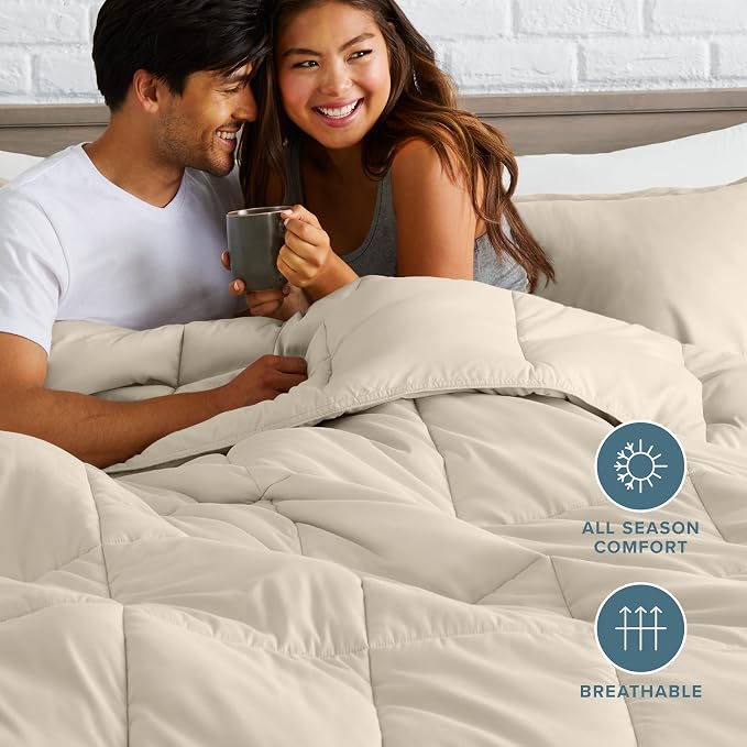 Bare Home Comforter Set - 1800 Ultra Soft (Oversized Queen, Sand) | All-Season, Breathable, Hypoallergenic, Premium 1800, Warm, Cozy