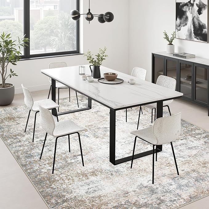 9x12 Area Rug Living Room Rug: Washable Modern Abstract Soft Thin Rug Indoor Floor No Slip Stain Resistant Carpet for Bedroom Dining Room Farmhouse Nursery Home Office - Brown Grey