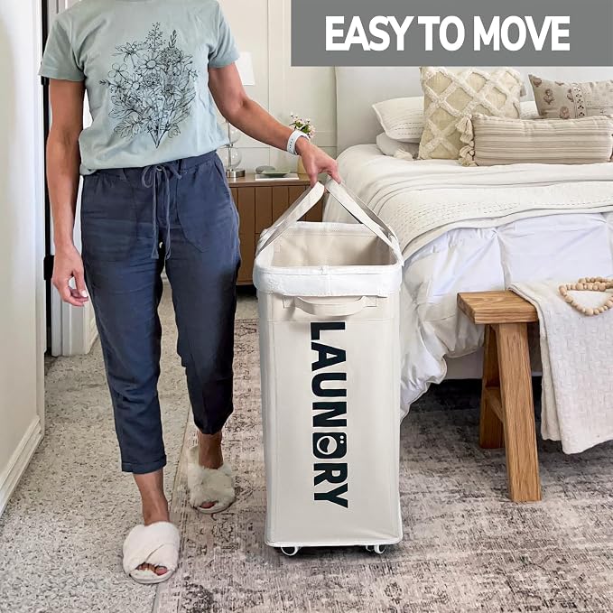 Goodpick 2-Pack Laundry Hamper with Wheels & Wash Bag for College Dorm, 75L | Clothes Hamper with Removable Wash Bag for Laundry Room, Large Rolling Laundry Basket with Handles, White