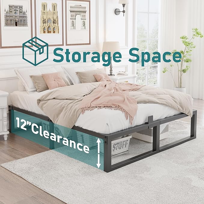 Yitong Angel California King Bed Frame, 14 Inch High 3500 lbs Metal Platform, Mattress Foundation with Steel Slat Support/No Box Spring Needed/Noise Free/Non-Slip/Easy Assembly