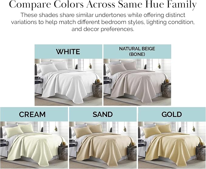 Southshore Fine Living, Inc. Full/Queen Size Quilt Bedding Set, Wrinkle-Free Stain & Pet Hair Resistant Bedding, Coverlet Bedspreads Queen Size/Full Size Bedspread with 2 Pillow Shams, Cream