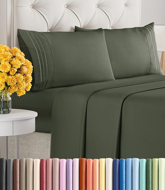King Size 4 Piece Sheet Set - Ultra Soft & Cooling Sheets - Dark Olive Grey | Fits 8 Inch to 16 inch Mattress, Wrinkle Free & Fade Resistant with Deep Pockets, Breathable, Comfy Hotel Luxury Bedding