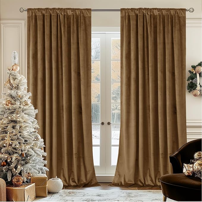 BGment Bronze Brown Velvet Blackout Living Room Curtains 84 Inches Long | Super Soft, Thermal Insulated, Noise Reducing, Energy Saving Drapes for Bedroom, Back Tab Rod Pocket, 2 Panels, 60 x 84 Inch