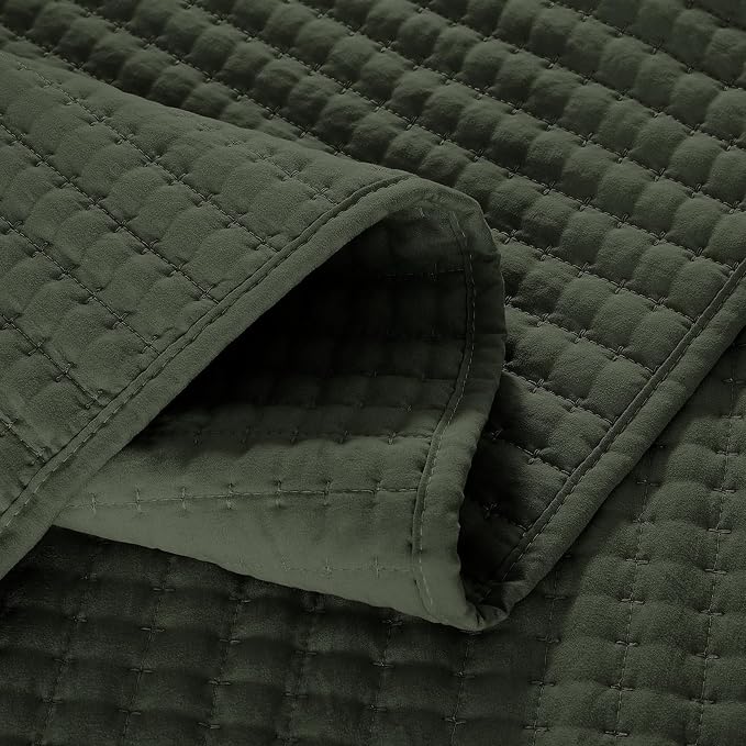 Queen Quilt-Lightweight Bedspreads Dark Green Queen Size Quilt Bedding Set | Soft Coverlet with 2 Pillow Shams for All Seasons, Suitable for Bed, Couch, 3 Pieces, 90"x94"