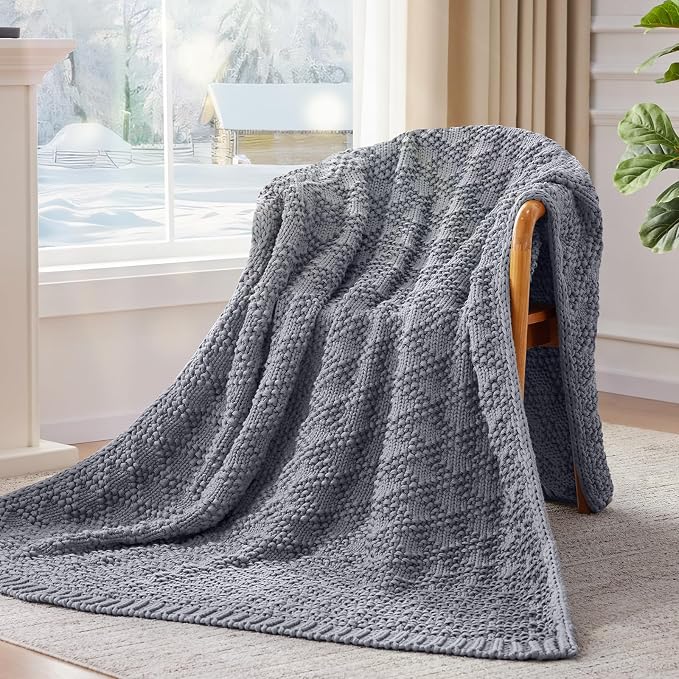 Anysay Knitted Weighted Blanket for Adult,Chunky Knit Throw 48''*72'' 10lbs | Cooling Weighted Blanket for Sleep Breathable Machine Washable Fall Heavy Blanket for Room Decor(Light Grey)