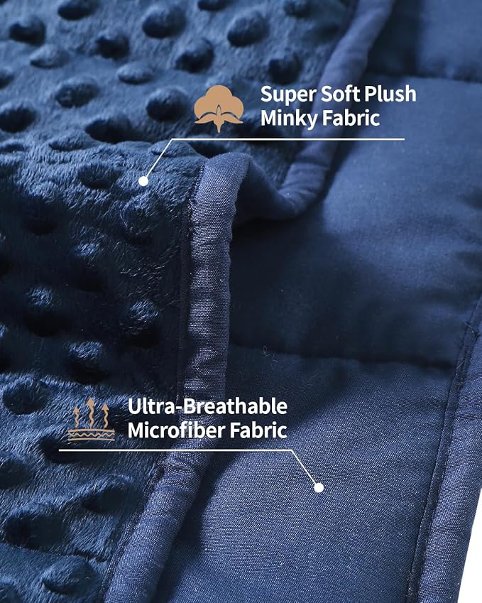 Mr. Sandman Weighted Blanket for Adults, Queen Size 17 lbs, 60 x 80 Inches | Cooling Soft Minky for Hot Sleepers; Machine Washable; Filled with Glass Beads; Heavy Bed Throw for Sleep; Navy Blue