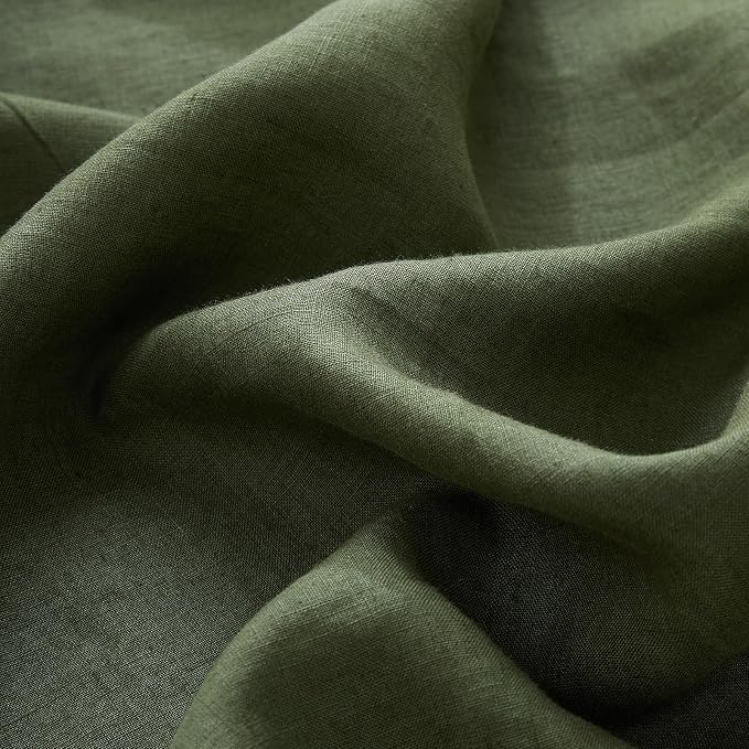 100% Pure Linen Queen Sheets Set, Natural French Linen Sheets | Breathable Cooling Soft Durable Washed 4 Piece Bedding Sets with 16" Deep Pocket, Machine Washable (Mossy Green,Queen)