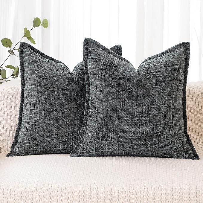 HPUK Chenille Throw Pillow Covers 18x18 Inch, Soft Woven Texture, Set of 2 | Plush woven texture, invisible zipper, couch sofa bed bedroom living room decor, square cushion covers, inserts not included