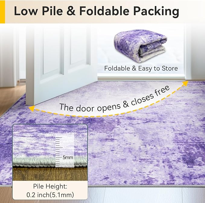 RELEANY Washable 2'x3' Abstract Area Rug for Living Room Purple | Carpet for Bedroom, Kitchen, Office, Hallway and Entryway, Printed Pattern, Non‑Slip, Soft, Stain‑Resistant, Easy to Clean