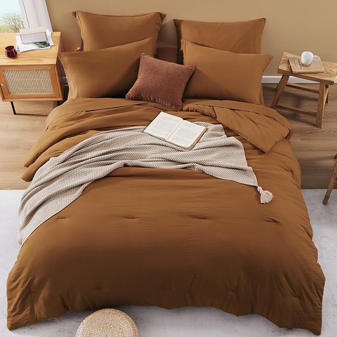 King Size Comforter Set- 7 Pieces Prewashed Bed in a Bag King Bedding Sets | Soft All Season Comforter with Sheets, Pillow Shams & Pillowcases,Terracotta