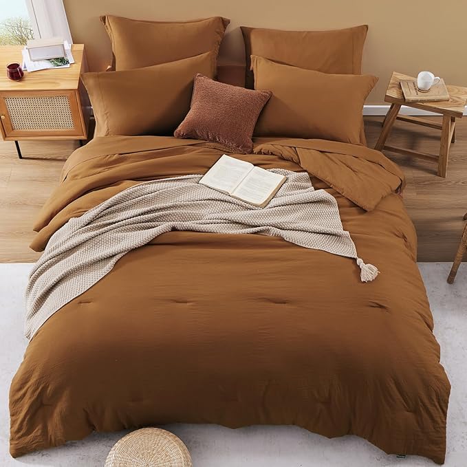 Super King Size Comforter Set- 7 Pieces Soft Bed in a Bag King Bedding Sets | Prewashed All Season Comforter with Sheets, Pillow Shams & Pillowcases,Terracotta
