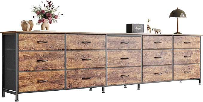Huuger 86.6 Inch Long Dresser for Bedroom, TV Stand for 65, 75, 85 Inch TV | 15 Large Fabric Drawer Dresser, Entertainment Center for Bedroom, Wide Chest of Drawer with Storage