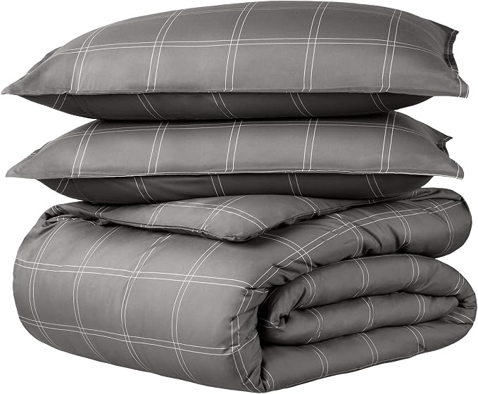 Bare Home Duvet Cover Set (Oversized Queen, Modern Plaid - Grey/White) | 1800 Ultra-Soft, Lightweight, Cooling, Breathable, Premium, All-Season