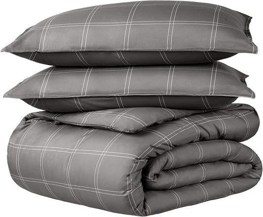 Bare Home Duvet Cover Set 1800 Ultra-Soft (King, Modern Plaid - Grey/White) | Lightweight, Cooling, Breathable, Premium 1800 Ultra-Soft, All-Season