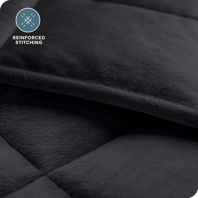 Bare Home Minky Fleece Weighted Blanket (Black, 80"x87" 25lbs) | King Size for Adults, Minky Fleece, Premium Heavy Blanket Nontoxic Glass Beads
