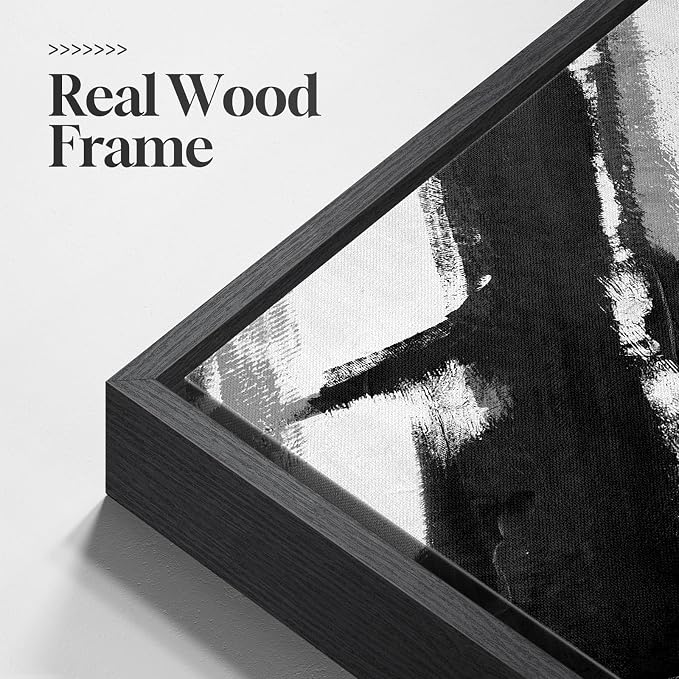 Large Framed Black and White Abstract Canvas Wall Art for Living Room | 3 Piece Modern Prints Paintings, Minimalist Artwork, Abstract Brushstroke Pictures, Hallway Dining Office Wall Decor 24x36 In