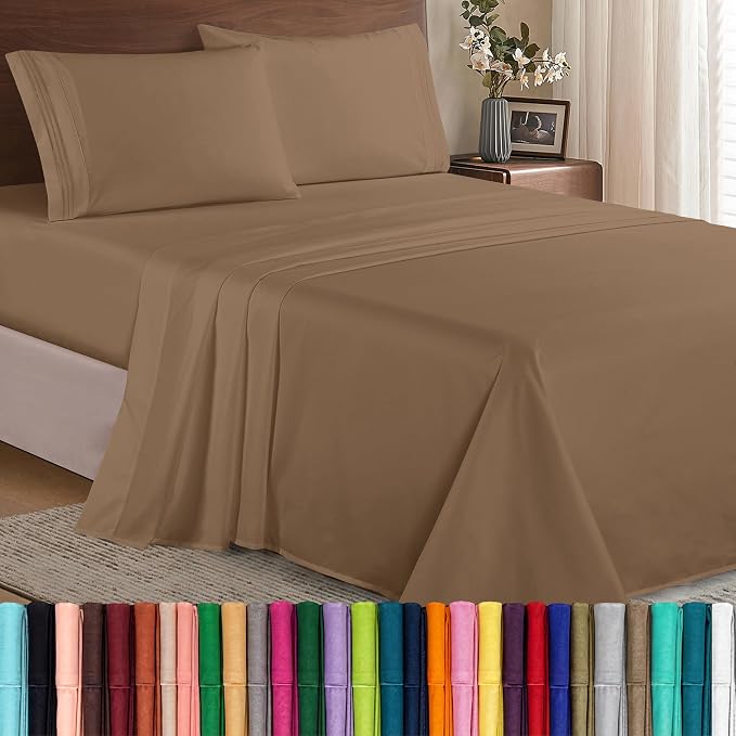 Elegant Comfort Luxury 1500 Premium Hotel Quality Microfiber 4-Piece Sheet Set - Wrinkle Resistant, All Around Elastic Fitted Sheet, Deep Pocket up to 16", Queen, Taupe