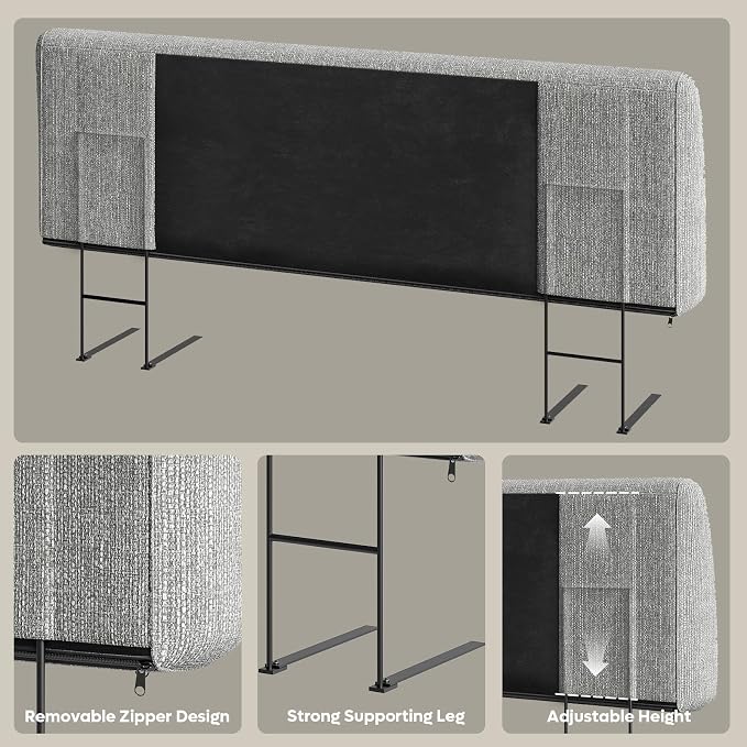 4.7” Upholstered Headboard for King Size Bed, No Drill Needed, 5 Min Assembly, Headboard for 8–14 Inch Mattress, Perfect for Renters Dorm Kids Pet, Linen Gray