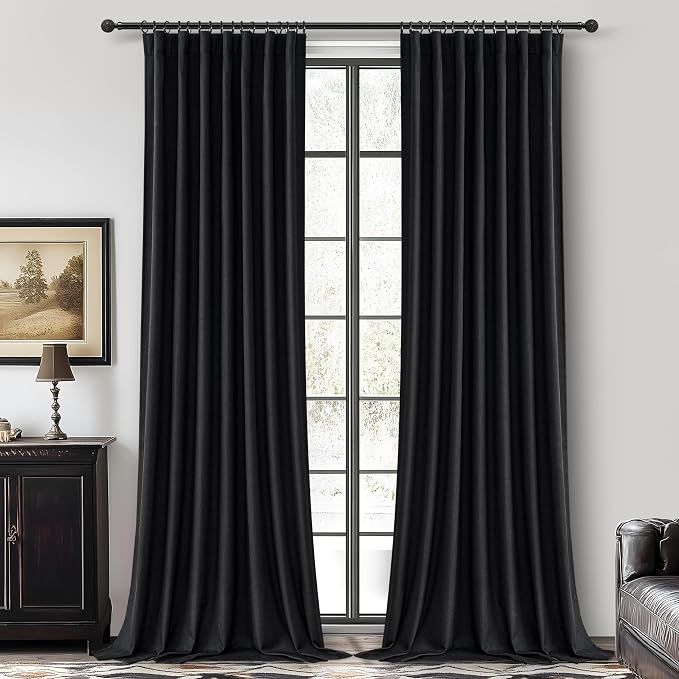 QJmydeco Long Black Curtains for Living Room Black Out Drapes for Bedroom, Lush Decor Floor Length Track Linen 102 Inch Length Curtain Panels Burg Sound Deadening Thermal Patio Door (50" W x 102" L)