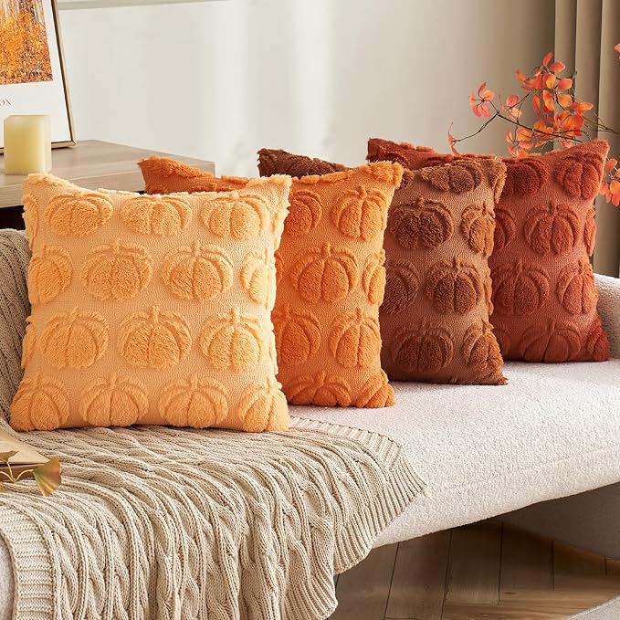 MIULEE Fall Pillow Covers Pumpkin Fall Decor 24x24 Pumpkin | Set of 2 Fall Decorations for Home, Plush Faux Fur Farmhouse Accent Pillowcases, Porch Sofa Couch Cushion Bed Livingroom