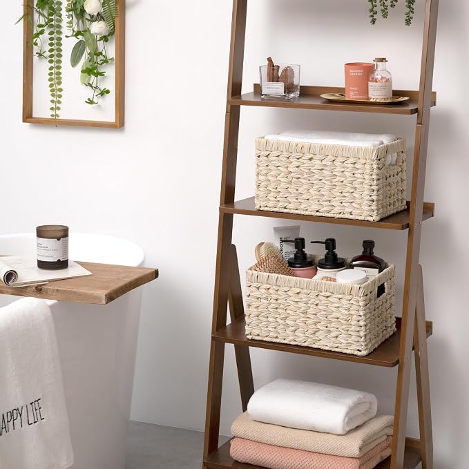 GRANNY SAYS White Wicker Baskets for Storage, Wicker Storage Baskets,2-Pack | Waterproof Storage Baskets for Organizing, Plastic Wicker Basket for Shelf, Living Room, Pantry, Entryway, Woven Baskets