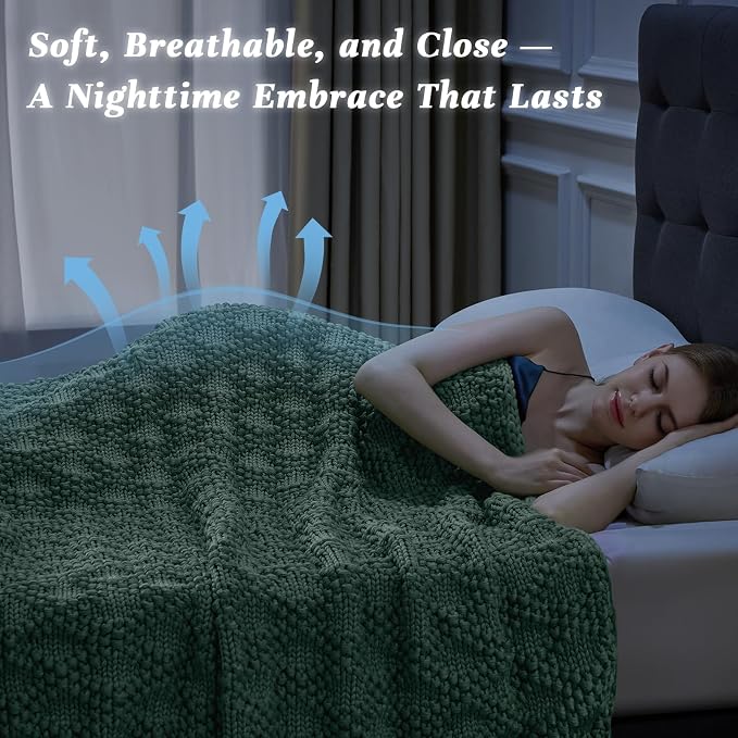 Anysay Knitted Weighted Blanket for Adult, Chunky Knit Throw 50''*60'' 7lbs | Cooling Weighted Blanket for Sleep Breathable Machine Washable Fall Heavy Blanket for Room Decor(HazeGreen)